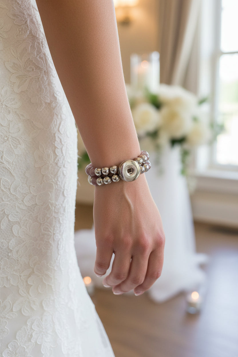 Statement Lavener & Silver Cats Eye Beaded Stretch Bracelet