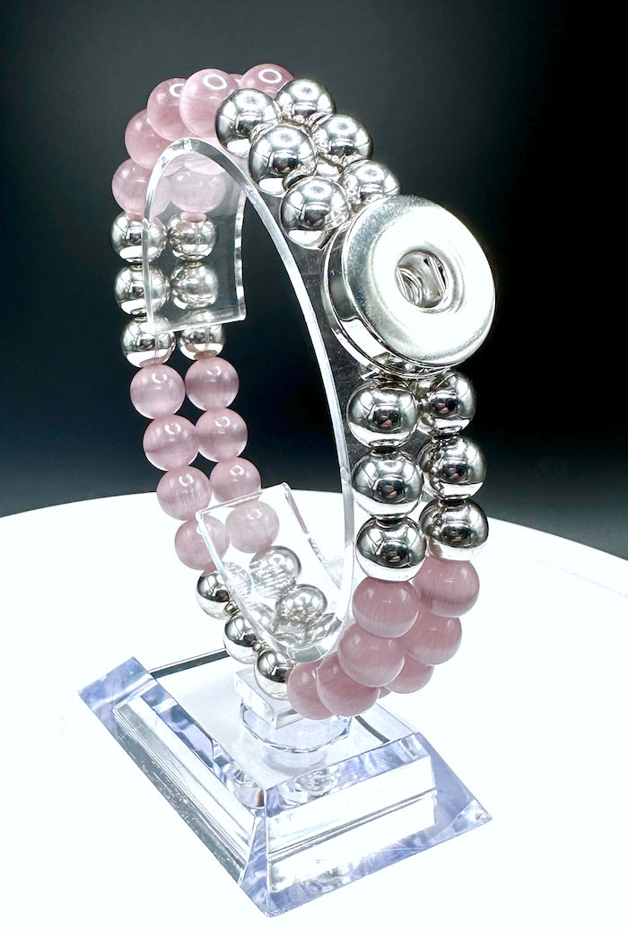 Statement Lavener & Silver Cats Eye Beaded Stretch Bracelet