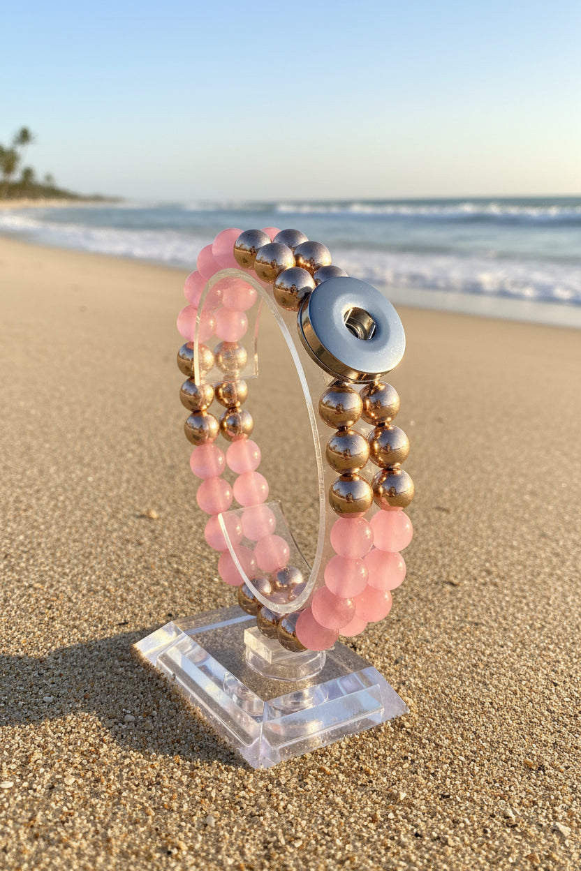 Statement Rose Gold & Pink Cats Eye Beaded Stretch Bracelet