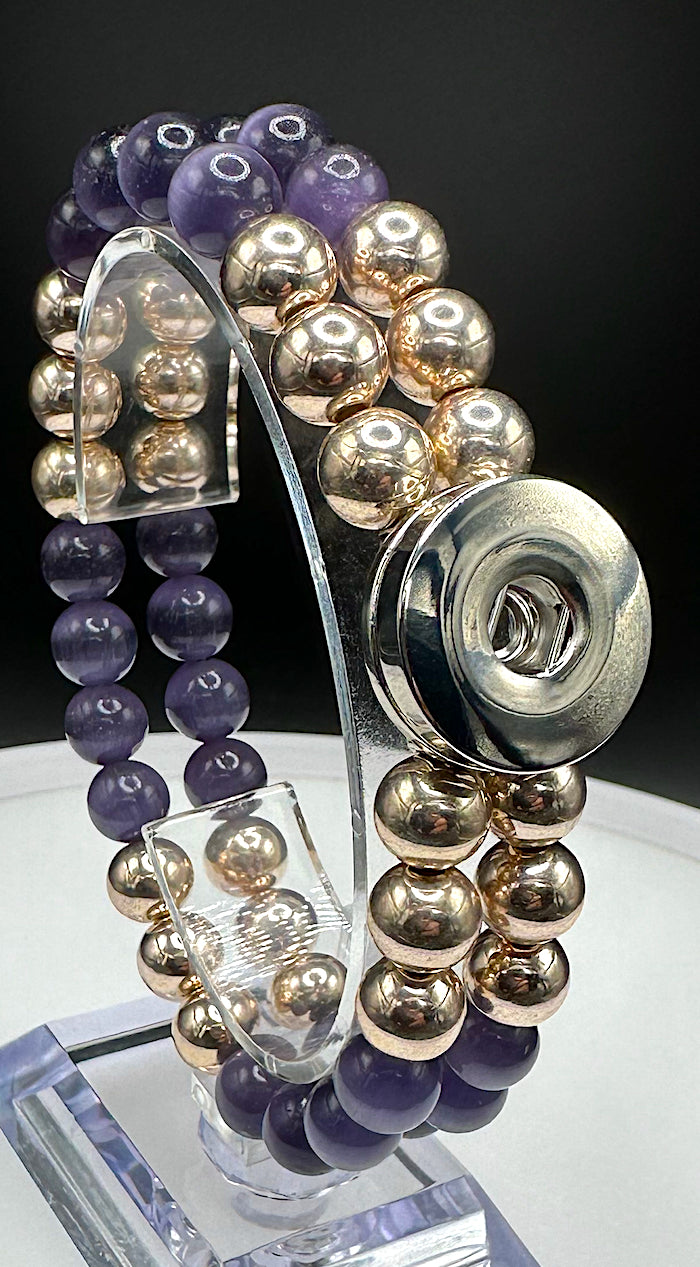 Statement Rose Gold & Deep Purple Cats Eye Beaded Stretch Bracelet