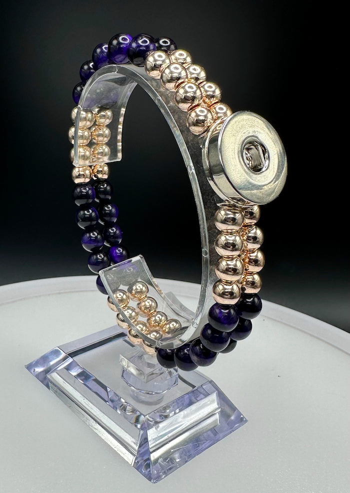 Statement Deep Purple & Rose Gold Cats Eye Beaded Stretch Bracelet