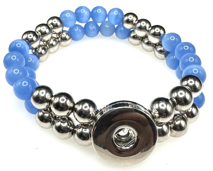 Statement Silver & Sky Blue Cats Eye Beaded Stretch Bracelet