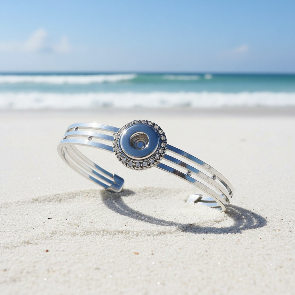 Petite Expandable Silver Tone Crystal Circle Bracelet