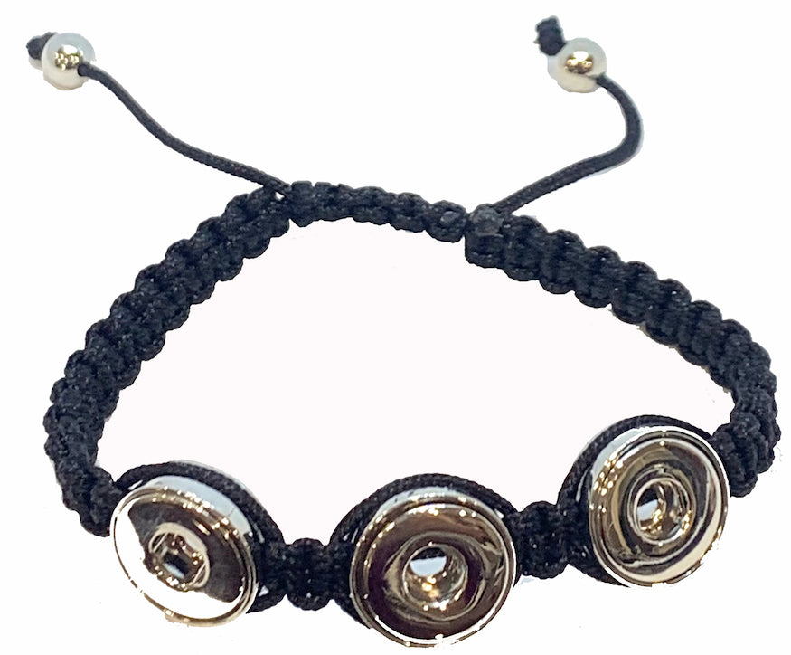 Petite Black Cord Macrame 3 Snap Pull Bracelet