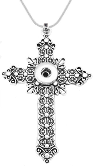 Petite Vintage Swirls Silver Tone Cross Necklace