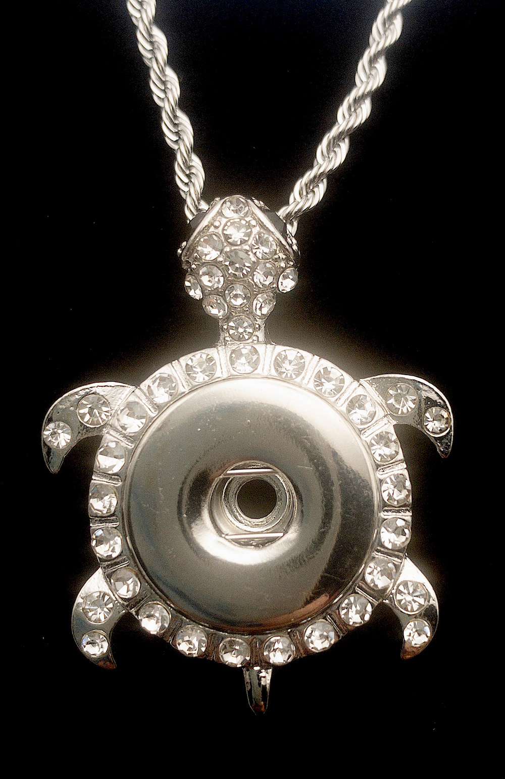 Statement Crystal Turtle Badge Reel Necklace