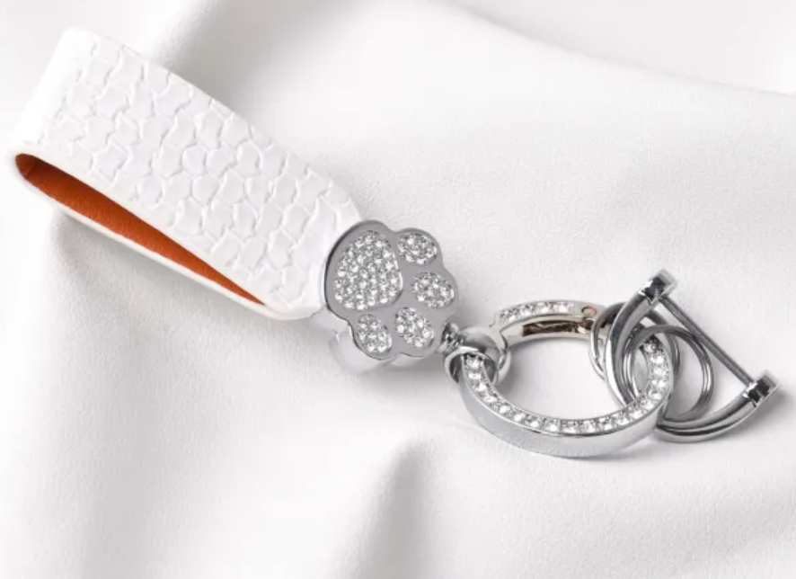 White With Silver Pawprint Keychain