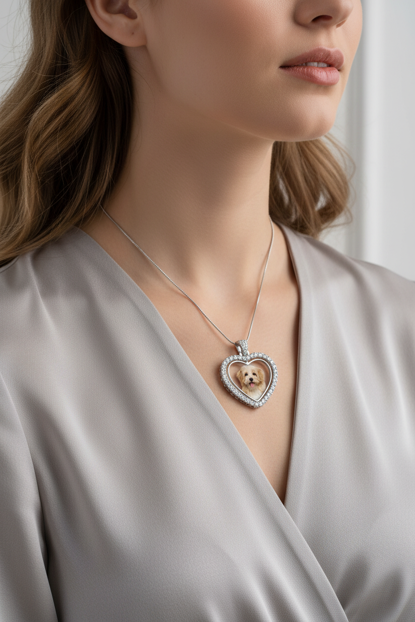 Custom Double Sided Silver Spin Heart Necklace