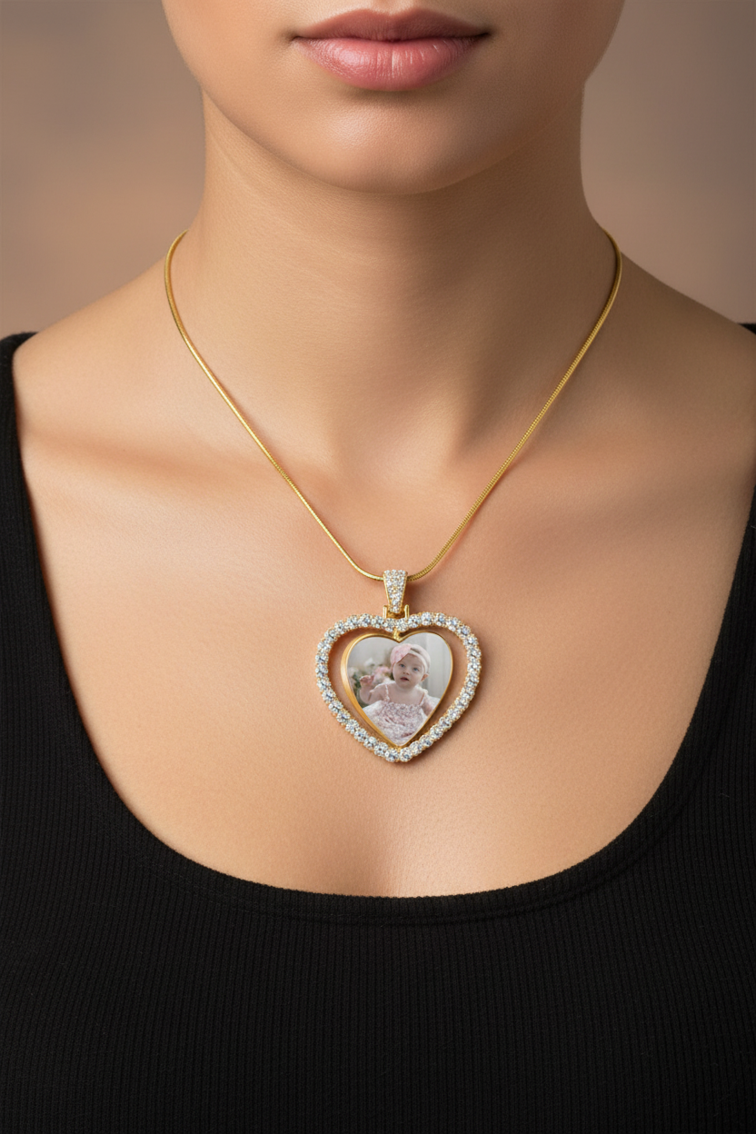Custom Double Sided Gold Spin Heart Necklace