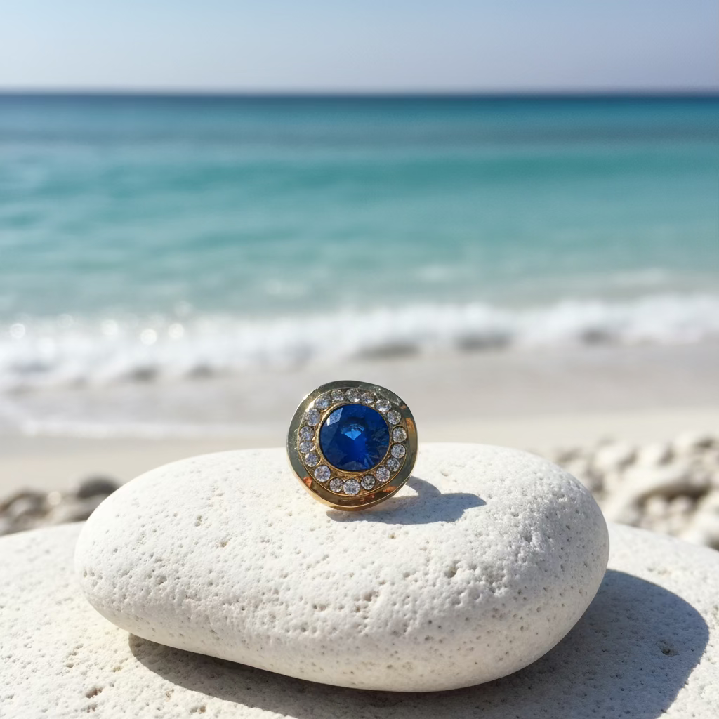 Petite Gold with Clear & Blue Crystals Snap