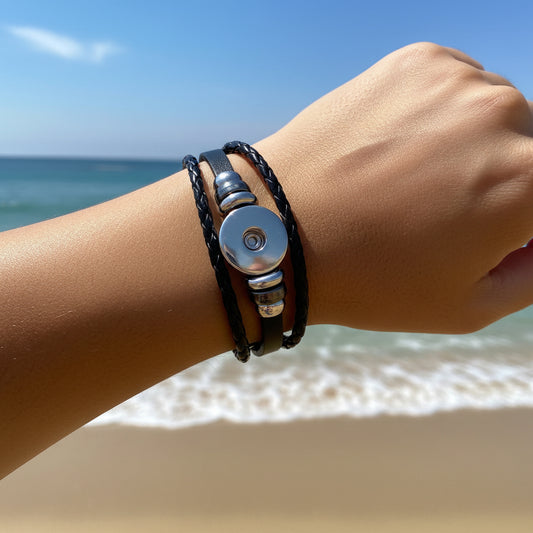 Black Twist Braid Leather Statement Bracelet