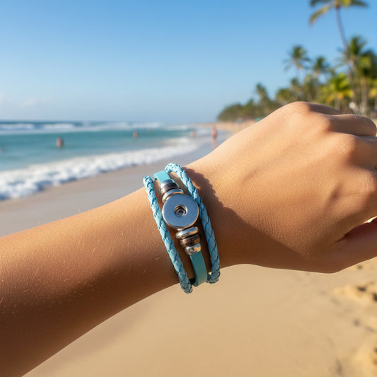 Blue Twist Braid Leather Statement Bracelet