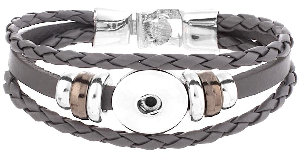 Gray Twist Braid Leather Statement Bracelet