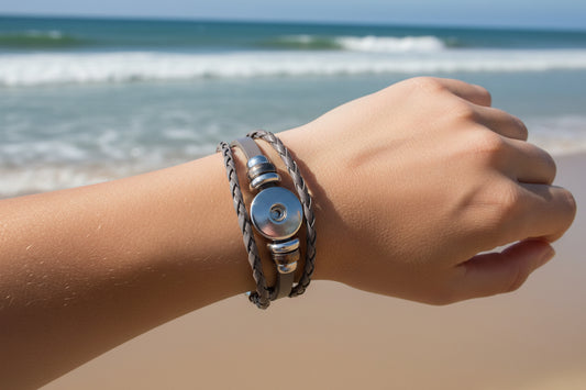 Gray Twist Braid Leather Statement Bracelet
