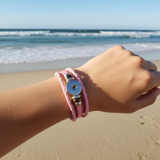 Pink Twist Braid Leather Statement Bracelet