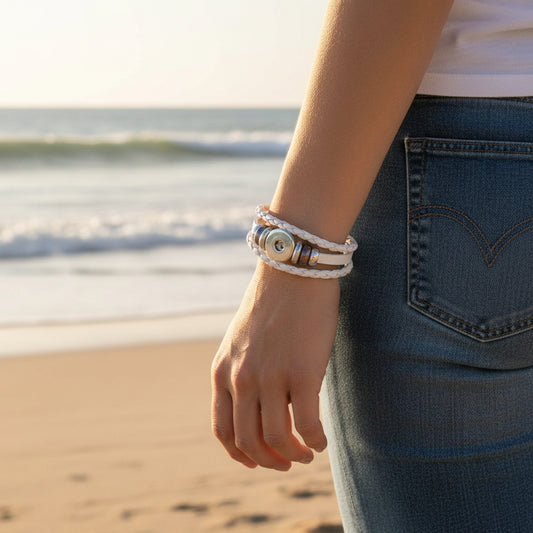 White Twist Braid Leather Statement Bracelet