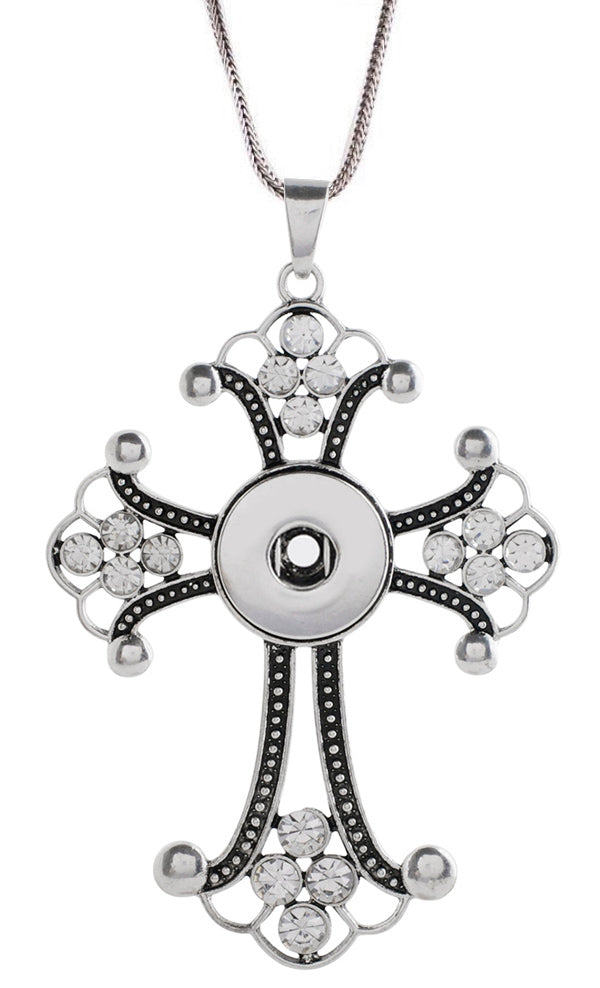 Petite Silver Tone Crystal Cross Necklace