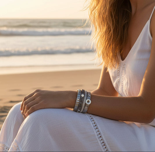 Petite Gray One Snap Vintage Inspired Multi-Wrap Bracelet