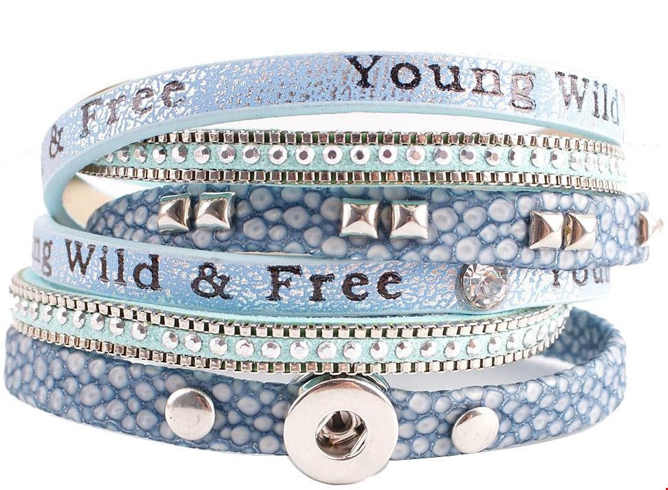 Petite Blue One Snap Vintage Inspired Multi-Wrap Bracelet