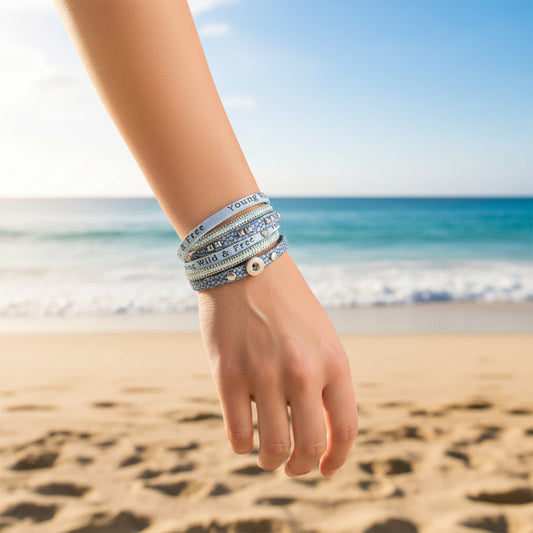 Petite Blue One Snap Vintage Inspired Multi-Wrap Bracelet