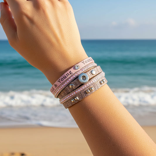 Petite Pink One Snap Vintage Inspired Multi-Wrap Bracelet