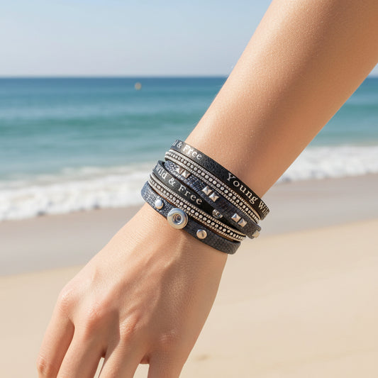Petite Black One Snap Vintage Inspired Multi-Wrap Bracelet