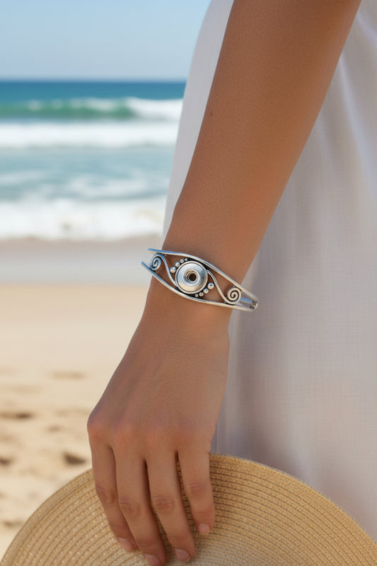 Petite Silver Tone Swirl Cuff Bracelet