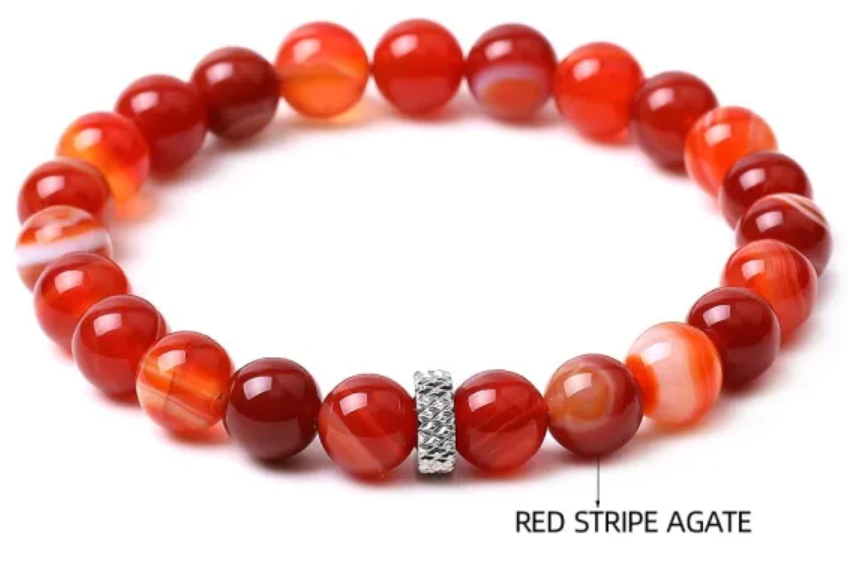 Red Stripe Agate Stretch Bracelet