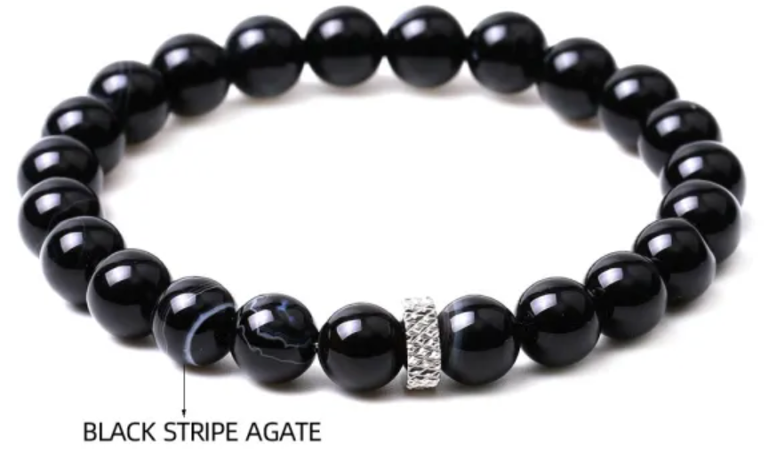 Black Stripe Agate Stretch Bracelet