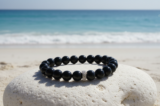 Black Stripe Agate Stretch Bracelet