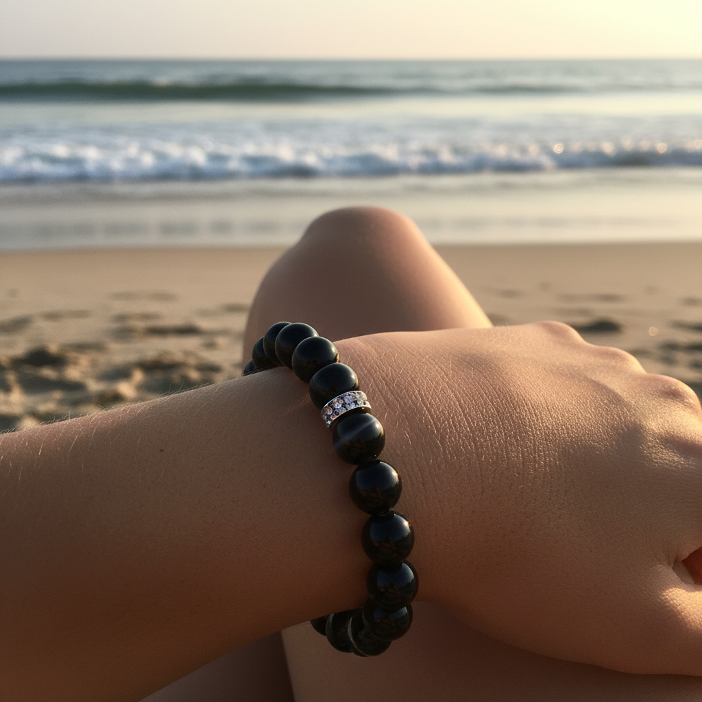 Black Stripe Agate Stretch Bracelet
