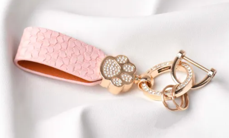 Pink With Rose Gold Pawprint Keychain