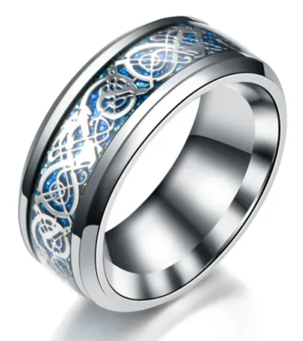 Silver Swirl W/Blue Base Stainless Steel Ring