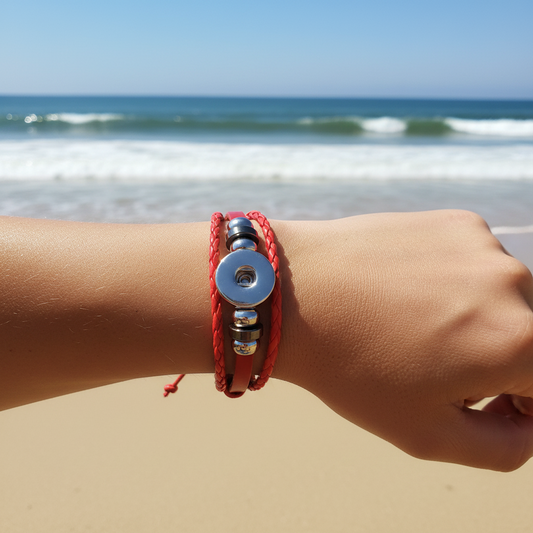 Red Twist Braid Leather Statement Bracelet