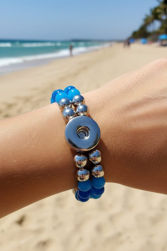 Statement Blue Double Strand Beaded Stretch Bracelet