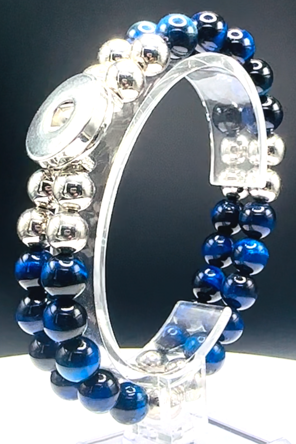 Statement Blue Double Strand Beaded Stretch Bracelet