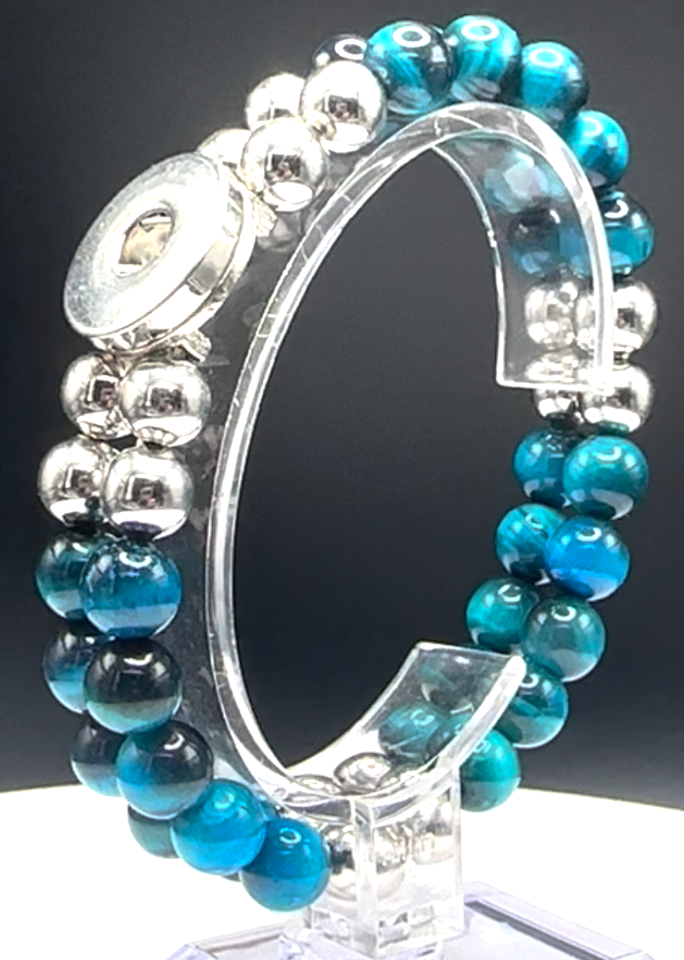 Statement Teal Double Strand Beaded Stretch Bracelet