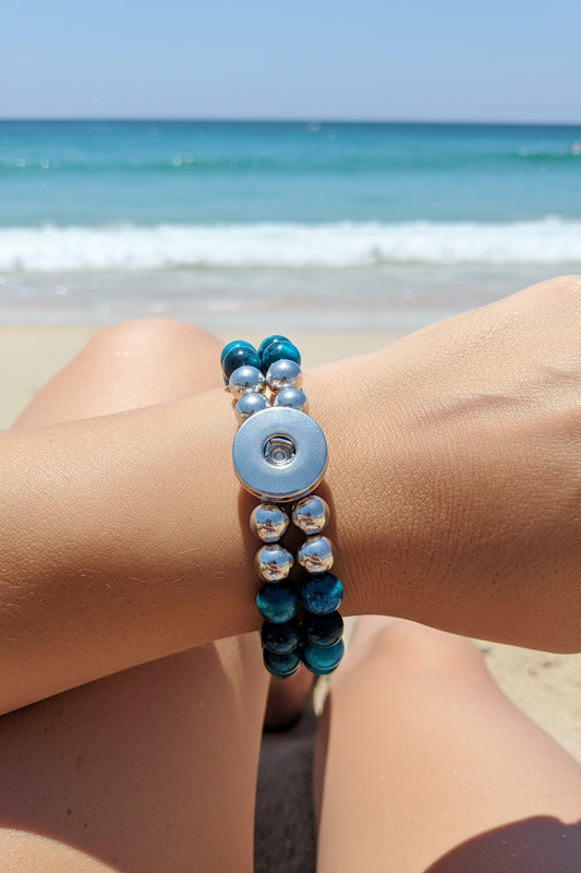 Statement Teal Double Strand Beaded Stretch Bracelet