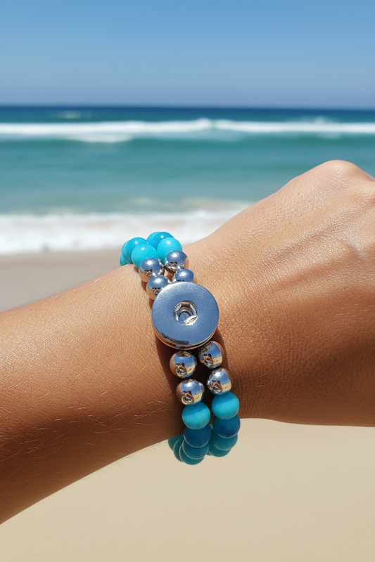 Statement Light Blue Double Strand Beaded Stretch Bracelet