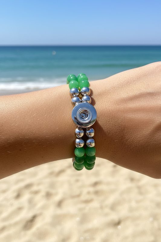 Statement Light Green Double Strand Beaded Stretch Bracelet