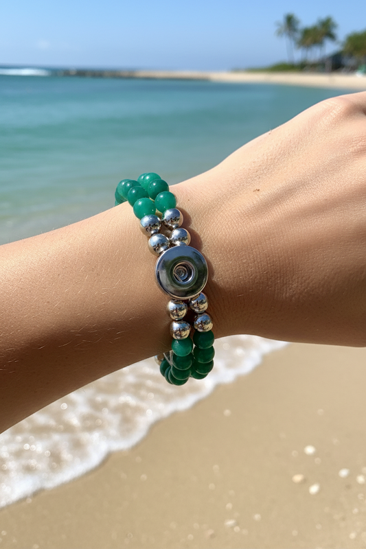 Statement Deep Green Double Strand Beaded Stretch Bracelet