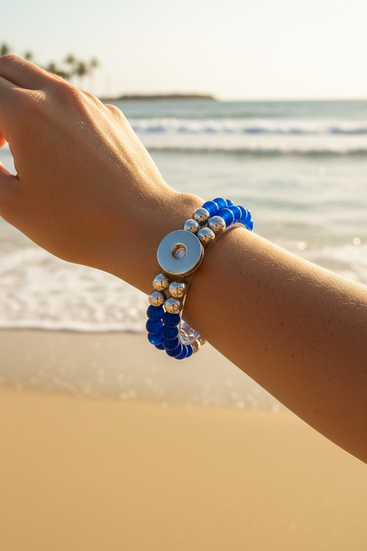 Statement Deep Blue Double Strand Beaded Stretch Bracelet