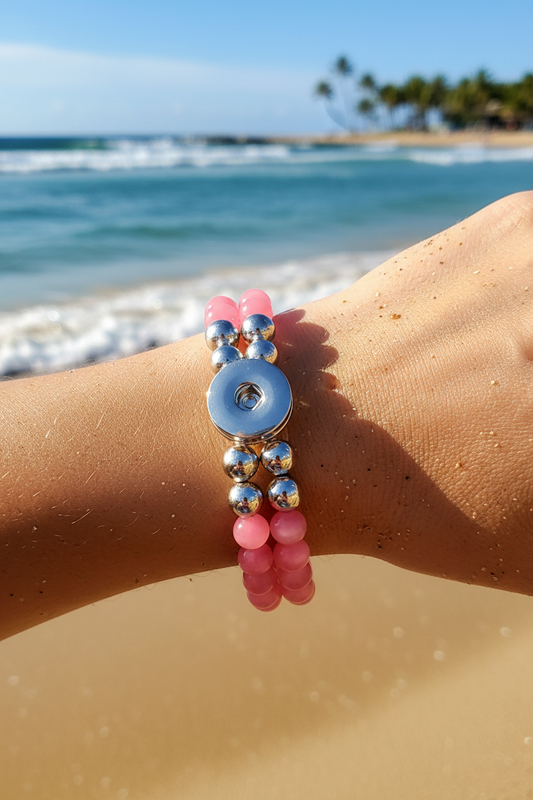 Statement Pink Double Strand Beaded Stretch Bracelet
