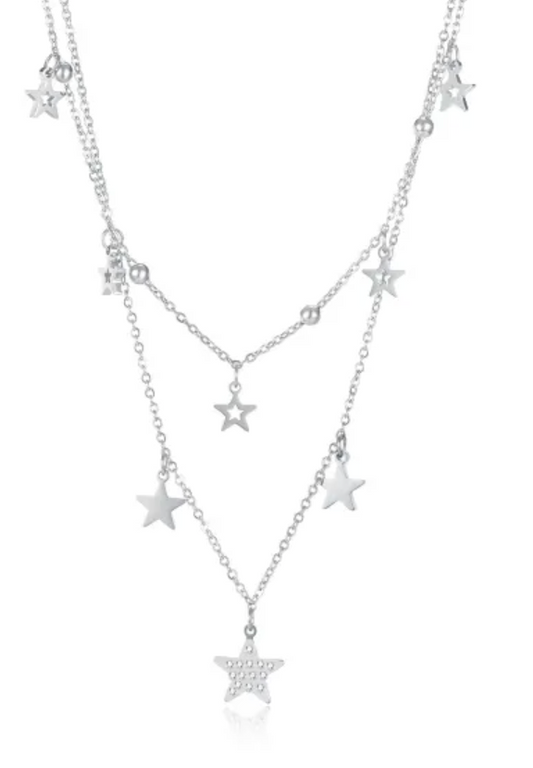 Stainless Steel Double Layer Stars Necklace