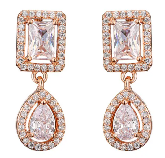 Rose Gold Tone Elegant Water Drop Zircon Earrings