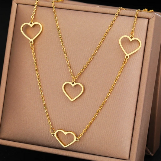 Gold Tone Stainless Steel Heart Dangle Necklace
