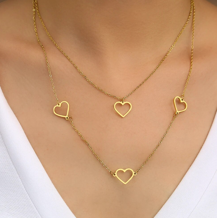 Gold Tone Stainless Steel Heart Dangle Necklace
