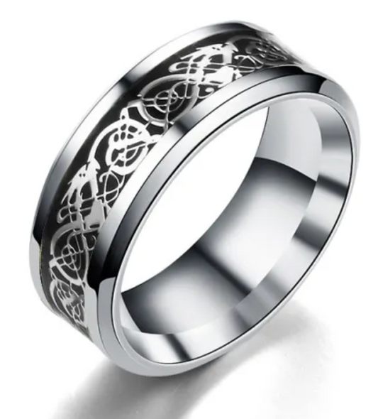 Silver Swirl W/Black Base Stainless Steel Ring