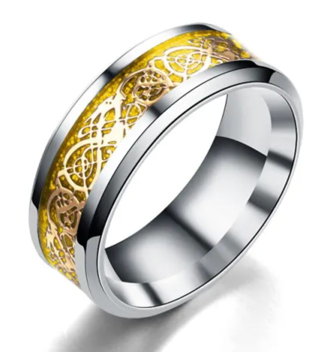 Silver W/Gold Swirl Stainless Steel Ring