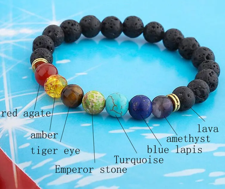 Natural Lava Stone Beads Stretch Chakra Bracelet